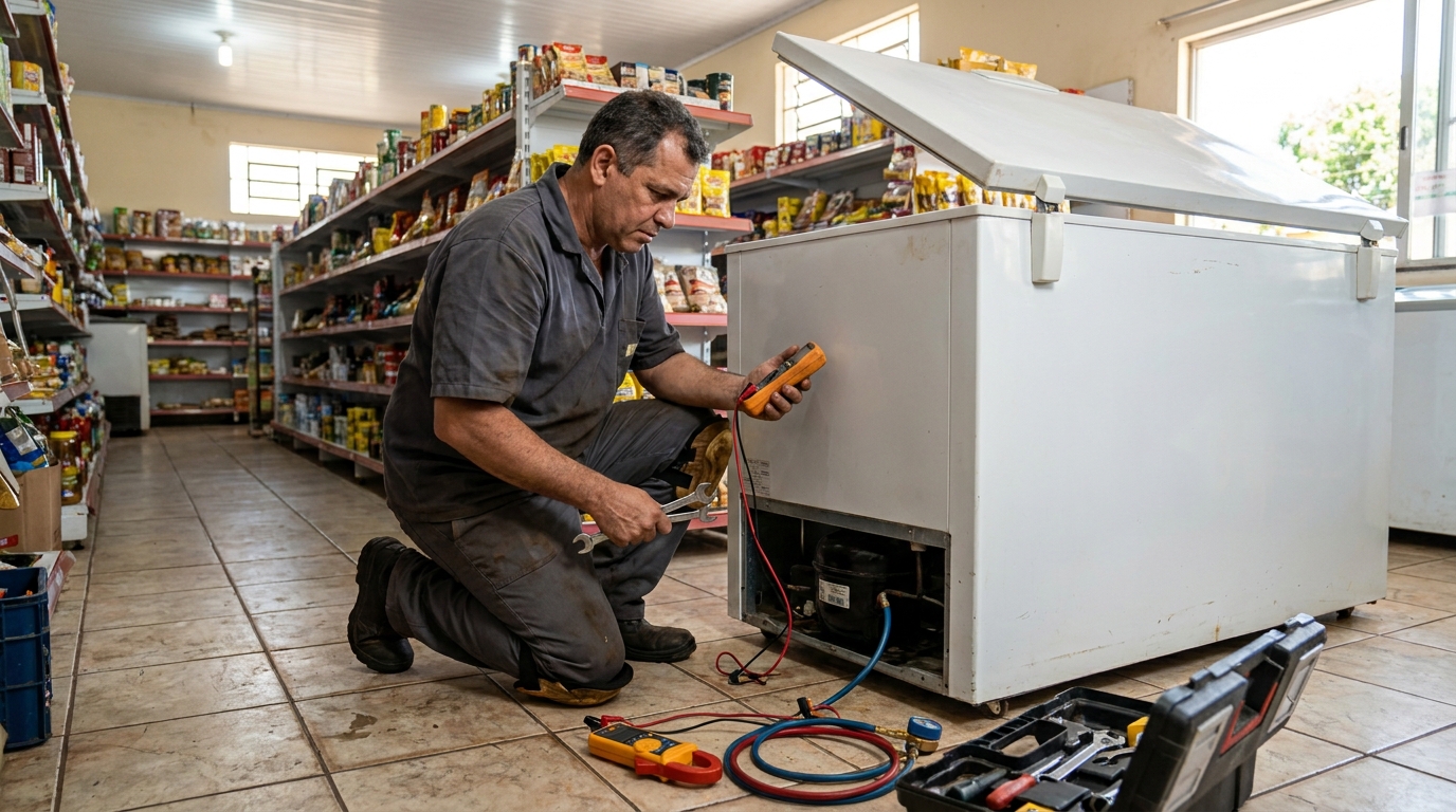 Troca de termostato de freezer em atendimento em Cotia‑SP